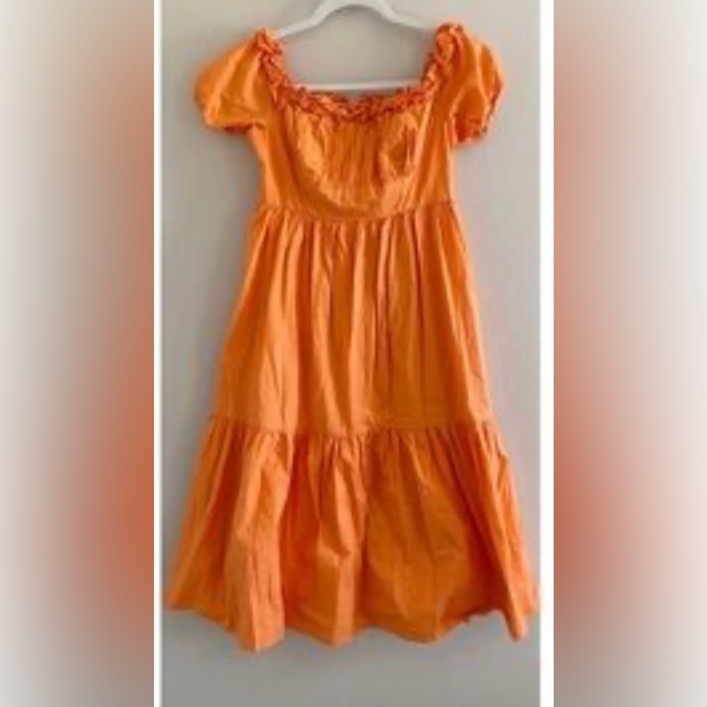 ✨⚡️💥BCBGENERATION Orange Ruffle Short Sleeves Midi Dress Size 14